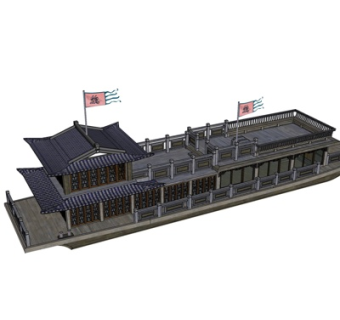 中式古代楼船su模型