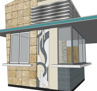 现代门卫亭外观su模型