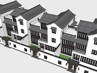 新中式联排别墅su模型