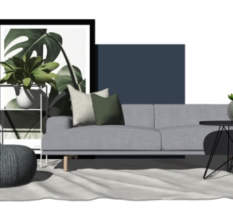 北欧布艺多人沙发su模型