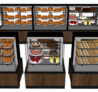 现代蛋糕店展柜su模型