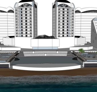 现代度假酒店外观su模型