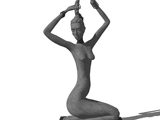 现代束发仕女雕塑su模型