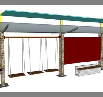 现代秋千公用椅su模型