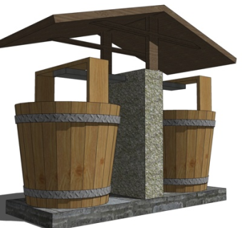 中式实木水桶造型垃圾桶su模型