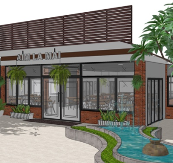 现代快餐店外观su模型