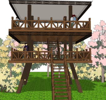 现代实木观景塔su模型