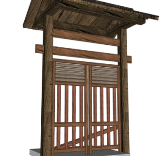 中式实木乌头门su模型