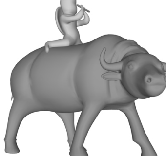 中式骑牛牧童雕塑su模型