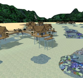 现代度假酒店外观su模型