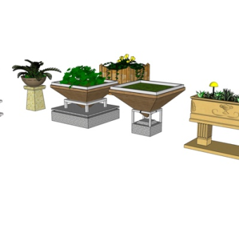 现代花钵盆栽su模型