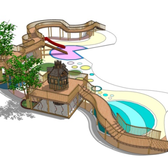 现代廊桥su模型