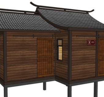 中式公厕外观su模型