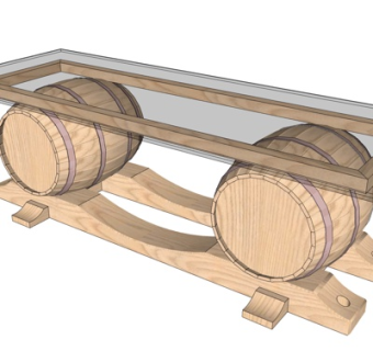 工业风实木酒桶茶几su模型