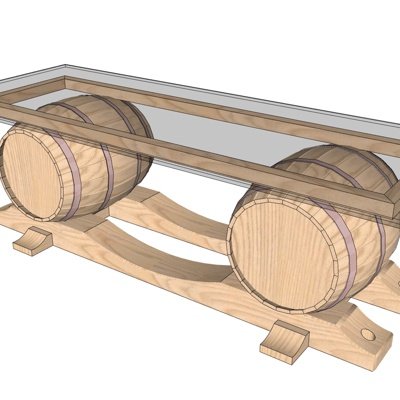 工业风实木酒桶茶几su模型