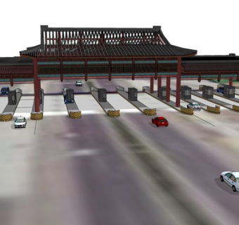 新中式高速收费站su模型