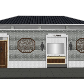 新中式公厕外观su模型