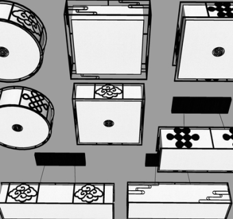 新中式吊灯su模型