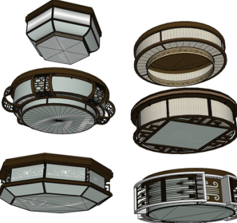 新中式吊灯su模型