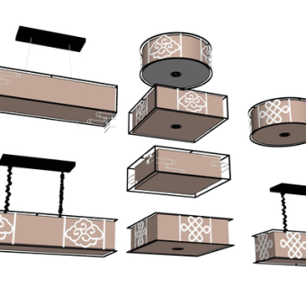 新中式吊灯su模型