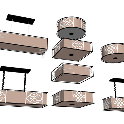 新中式吊灯su模型