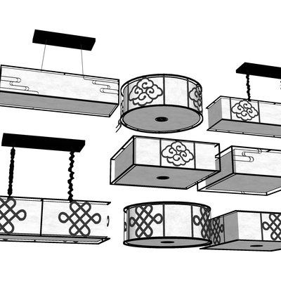 194008新中式吊灯sketchup模型下载