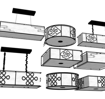 新中式吊灯su模型