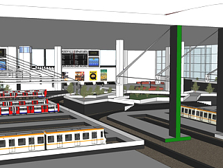 现代火车站su模型