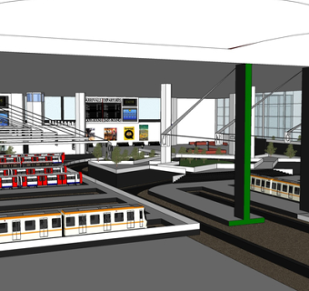 现代火车站su模型