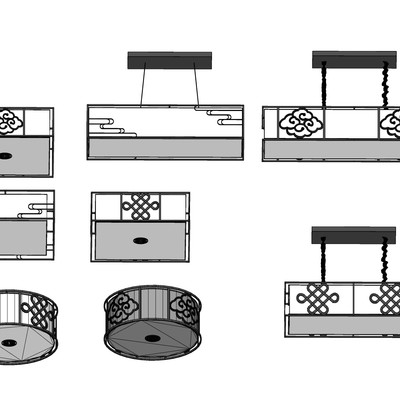 新中式吊灯su模型