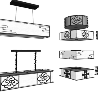 新中式吊灯su模型