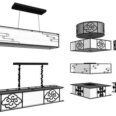 新中式吊灯su模型