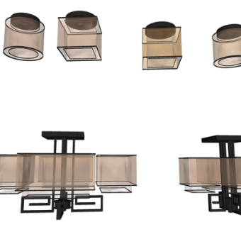 新中式玻璃吊灯su模型