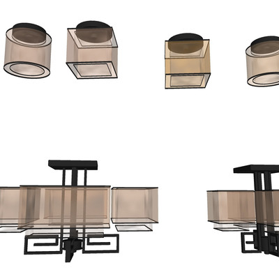 新中式玻璃吊灯su模型