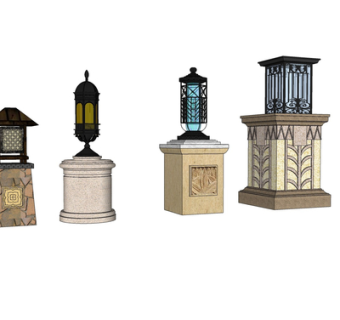 欧式户外景观灯su模型