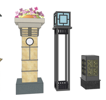 新中式户外景观灯su模型