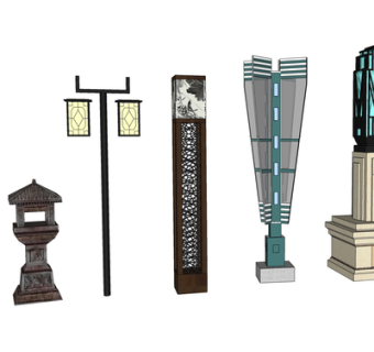 新中式户外灯su模型