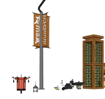 新中式路灯组合su模型