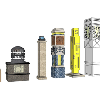 现代户外景观灯组合su模型