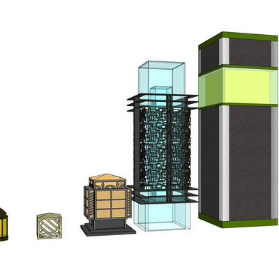 现代户外灯组合su模型