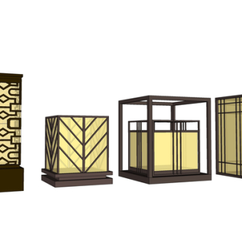 新中式景观灯su模型