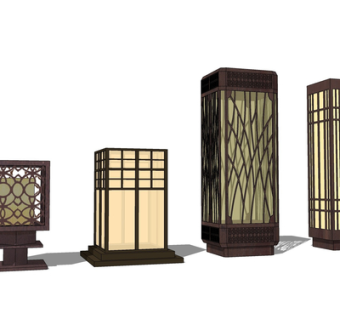 新中式景观灯su模型
