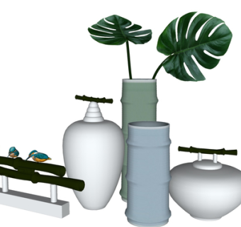 现代花瓶花卉su模型