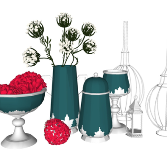 欧式花瓶花卉su模型