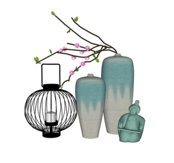 新中式花瓶花卉su模型