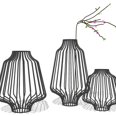 现代铁艺花瓶花卉su模型