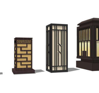 新中式实木景观灯su模型