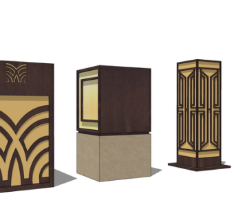 新中式实木景观灯su模型