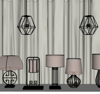 新中式金属台灯su模型