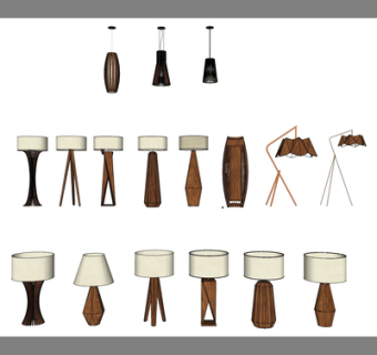 现代实木落地灯台灯su模型